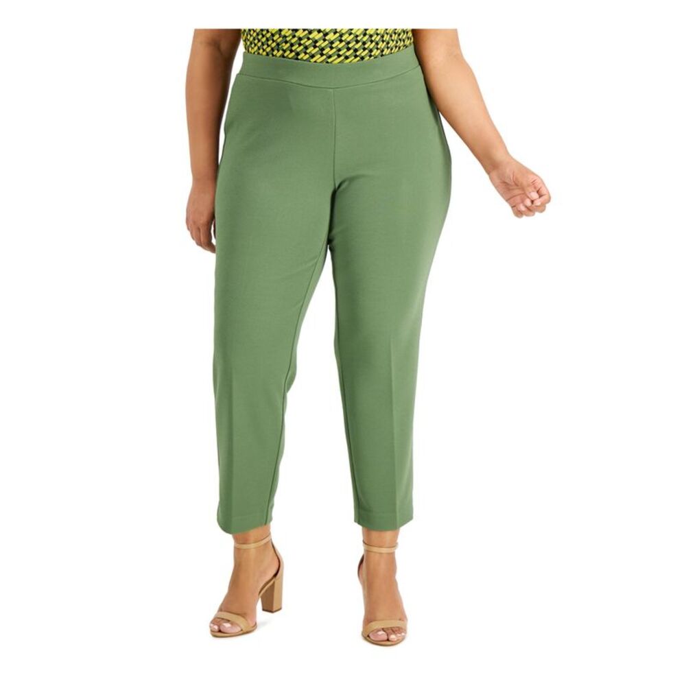 KASPER Womens Green Slim Fit Ankle Length Pull On Wear To Work Pants Plus 2X